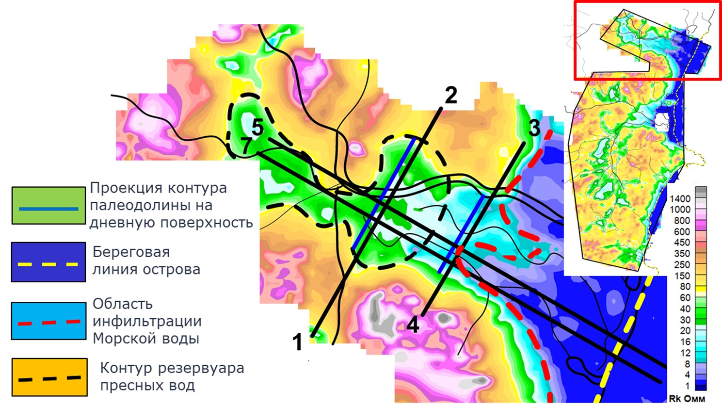 Рисунок 6. Фрагмент карты удельного сопротивления для интервала 0-300 м