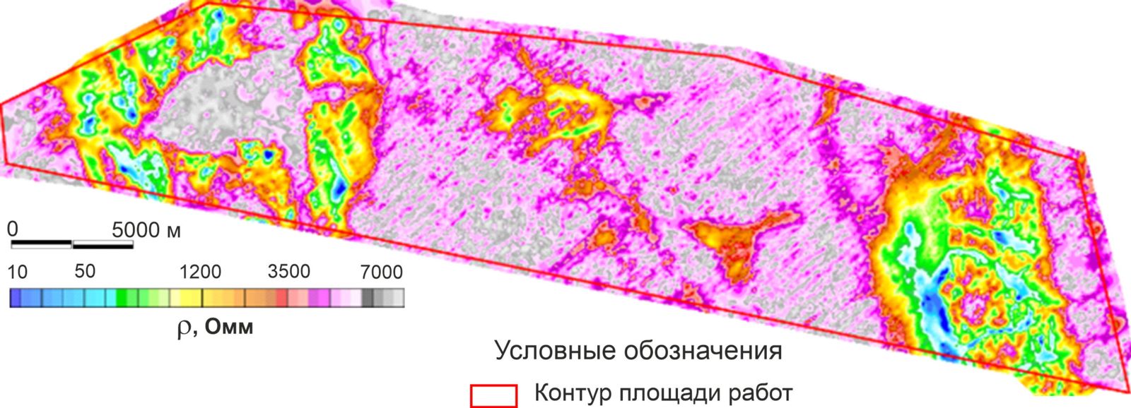 Рисунок 6. Карта удельных сопротивлений для интервала глубин 0-50 м